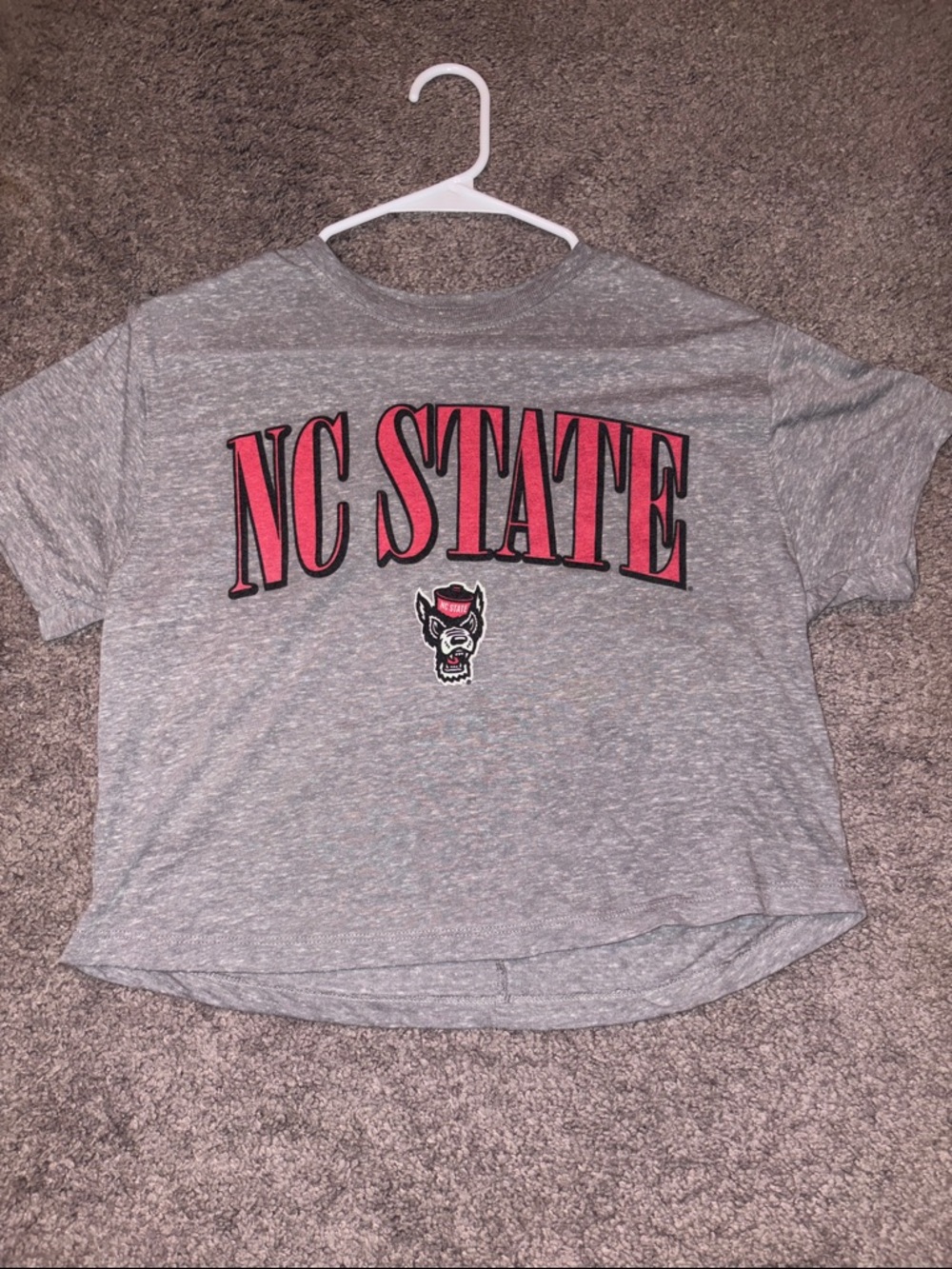 NC State Gray Crop Tee with Red Logo